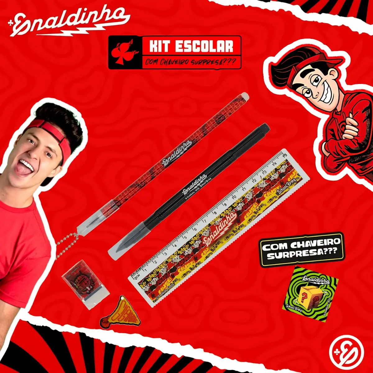 KIT ESCOLAR COM CHAVEIRO SURPRESA ENALDINHO