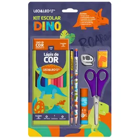 KIT ESCOLAR DINO LAPIS DE COR 12 CORES