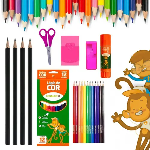 KIT ESCOLAR LAPIS DE COR 12 CORES