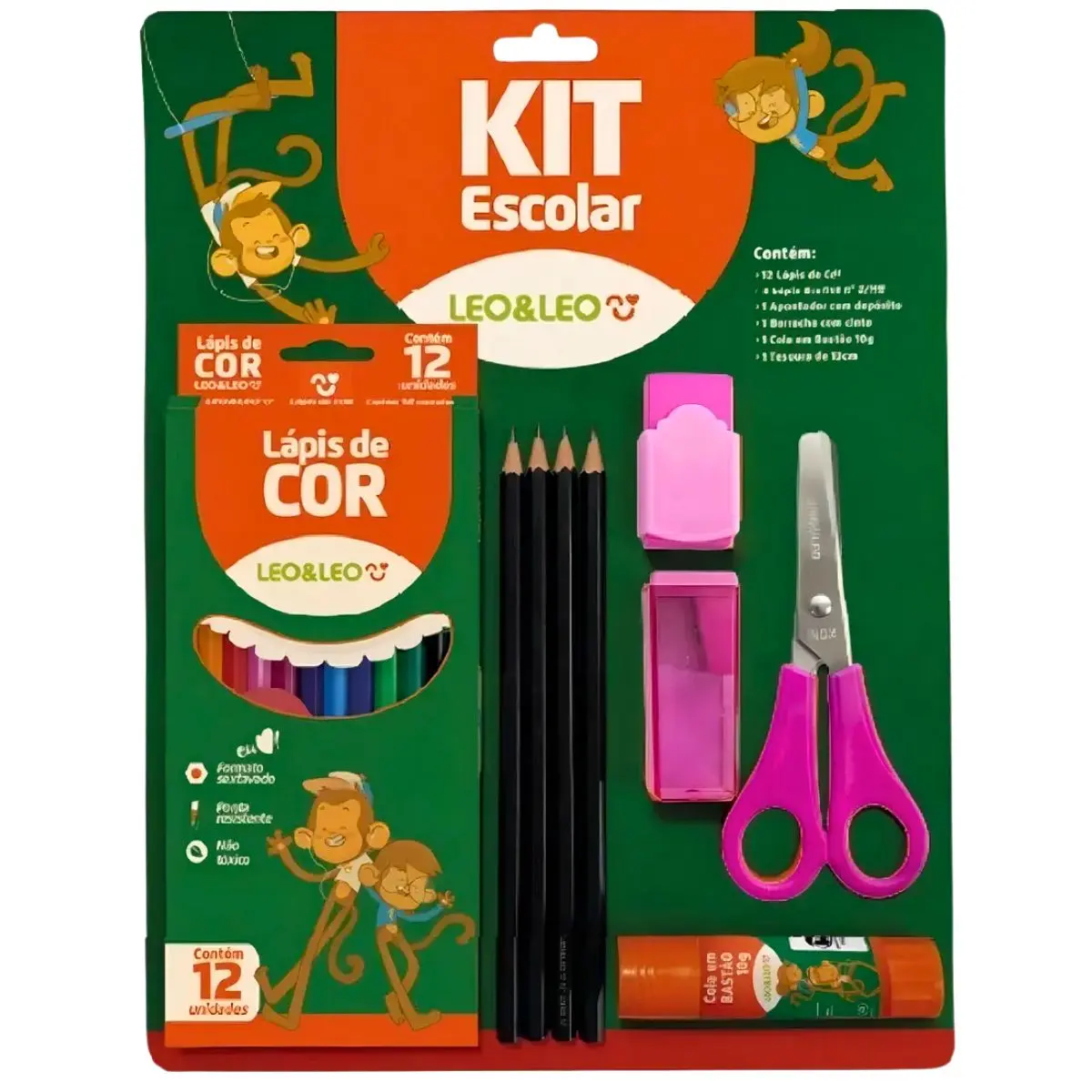 KIT ESCOLAR LAPIS DE COR 12 CORES